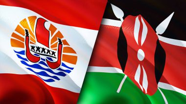 Fransız Polinezyası ve Kenya bayrakları. 3 boyutlu dalgalanan bayrak tasarımı. Fransız Polinezyası Kenya bayrağı, resim, duvar kağıdı. Fransız Polinezyası Kenya imajına karşı, 3 boyutlu canlandırma. Fransız Polinezyası Kenya ilişkileri