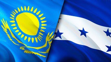 Kazakistan ve Honduras bayrakları. 3 boyutlu dalgalanan bayrak tasarımı. Kazakistan Honduras bayrağı, resim, duvar kağıdı. Kazakistan, Honduras 'a karşı, görüntü 3 boyutlu. Kazakistan Honduras İlişkiler Birliği