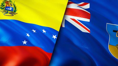 Venezuela ve Montserrat bayrakları. 3 boyutlu dalgalanan bayrak tasarımı. Venezuela Montserrat bayrağı, resim, duvar kağıdı. Venezuela Montserrat görüntüsüne karşı, 3 boyutlu görüntüleme. Venezuela Montserrat ilişkileri bir ittifak