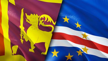 Sri Lanka ve Cape Verde bayrakları. 3 boyutlu dalgalanan bayrak tasarımı. Sri Lanka Cape Verde bayrağı, resim, duvar kağıdı. Sri Lanka, Cape Verde 'ye karşı 3 boyutlu görüntü. Sri Lanka Burnu Verde ilişkileri