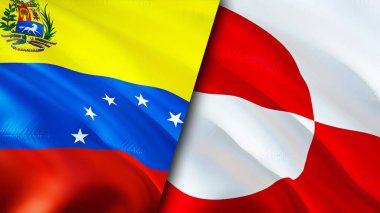 Venezuela ve Grönland bayrakları. 3 boyutlu dalgalanan bayrak tasarımı. Venezuela Grönland bayrağı, resim, duvar kağıdı. Venezuela Grönland 'a karşı, görüntü 3 boyutlu. Venezuela Grönland ilişkileri