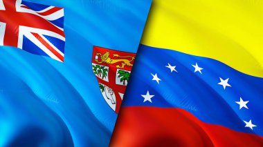 Fiji ve Venezuela bayrakları. 3 boyutlu dalgalanan bayrak tasarımı. Fiji Venezuela bayrağı, resim, duvar kağıdı. Fiji, Venezuela 'ya karşı, görüntü 3 boyutlu. Fiji Venezuela ilişkileri ittifak ve ticaret, seyahat, turizm konsepti