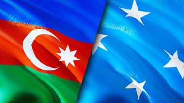 Azerbaycan ve Mikronezya bayrakları. 3 boyutlu dalgalanan bayrak tasarımı. Azerbaycan Mikronezya bayrağı, resim, duvar kağıdı. Azerbaycan, Mikronezya 'ya karşı, görüntü 3 boyutlu. Azerbaycan Mikronezya ilişkileri ittifakı