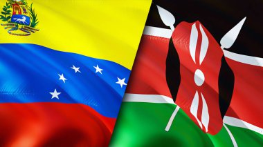 Venezuela ve Kenya bayrakları. 3 boyutlu dalgalanan bayrak tasarımı. Venezuela Kenya bayrağı, resim, duvar kağıdı. Venezuela Kenya 'ya karşı, görüntü 3 boyutlu. Venezuela Kenya ilişkileri ittifak ve ticaret, seyahat, turizm konsepti