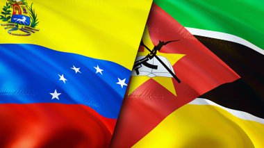 Venezuela ve Mozambik bayrakları. 3 boyutlu dalgalanan bayrak tasarımı. Venezuela Mozambik bayrağı, resim, duvar kağıdı. Venezuela, Mozambik 'e karşı, görüntü 3 boyutlu. Venezuela Mozambik ilişkileri
