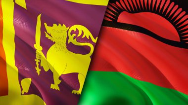 Sri Lanka ve Malavi bayrakları. 3 boyutlu dalgalanan bayrak tasarımı. Sri Lanka Malavi bayrağı, resim, duvar kağıdı. Sri Lanka, Malawi görüntüsüne karşı, 3D görüntüleme. Sri Lanka Malavi ilişkileri ittifak ve ticaret, seyahat, turnuva