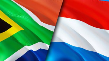 Güney Afrika ve Lüksemburg bayrakları. 3 boyutlu dalgalanan bayrak tasarımı. Güney Afrika Lüksemburg bayrağı, resim, duvar kağıdı. Güney Afrika, Lüksemburg 'a karşı, 3 boyutlu görüntüleme. Güney Afrika Lüksemburg ilişkileri ittifak