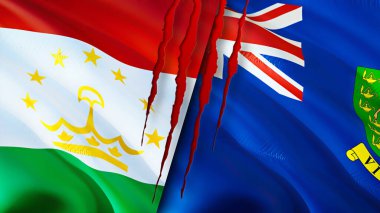 Tacikistan ve Britanya Virjin Adaları yara izi konseptli bayraklar. Dalgalanan bayrak, 3 boyutlu görüntüleme. Tacikistan ve Britanya Virgin Adaları çatışma konsepti. Tacikistan Britanya Virgin Adaları ilişkileri kavramı