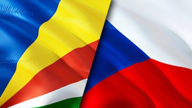 Seyşeller ve Çek bayrakları. 3 boyutlu dalgalanan bayrak tasarımı. Seyşeller Çek bayrağı, resim, duvar kağıdı. Seyşeller, Çek imajına karşı, 3D görüntüleme. Seyşeller Çek İlişkileri İttifak ve Ticaret, Seyahat, Turnuva