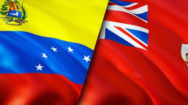 Venezuela ve Bermuda bayrakları. 3 boyutlu dalgalanan bayrak tasarımı. Venezuela Bermuda bayrağı, resim, duvar kağıdı. Venezuela, Bermuda 'ya karşı, görüntü 3 boyutlu. Venezuela Bermuda ilişkileri ittifak ve ticaret, seyahat, turnuva