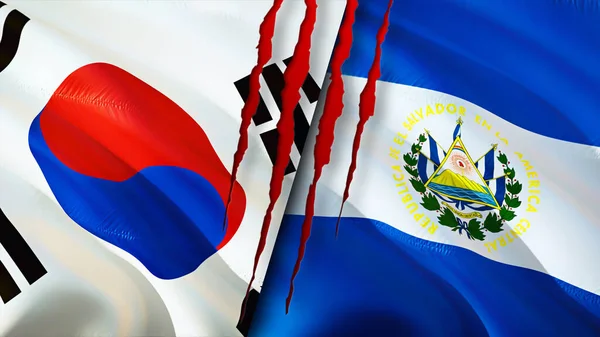 South Korea Salvador Flags Scar Concept Waving Flag Rendering South — Stock Photo, Image