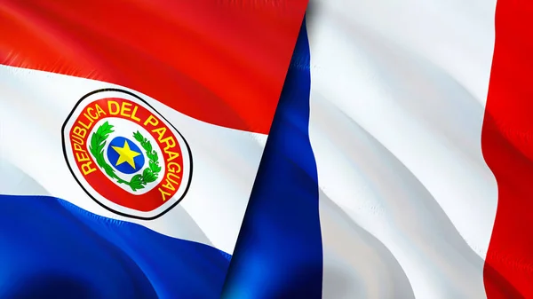 Paraguay and France flags. 3D Waving flag design. Paraguay France flag, picture, wallpaper. Paraguay vs France image,3D rendering. Paraguay France relations alliance and Trade,travel,tourism concep