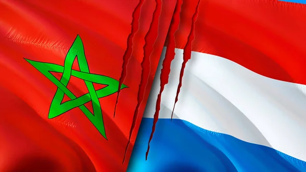 Marokkó Luxemburg Megjelöli Heg Koncepció Lengő Zászló Renderelés Marokkó Luxemburg — Stock Fotó