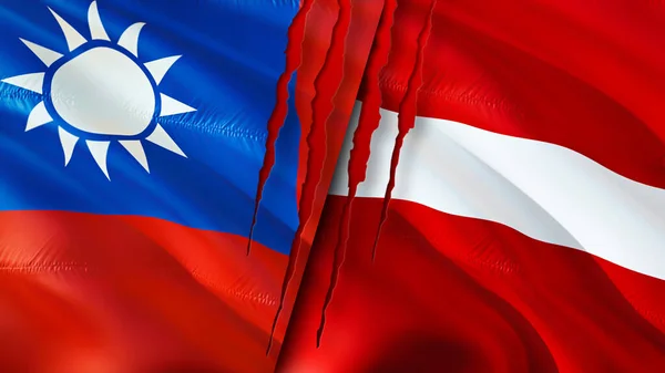 Taiwan Latvia Flags Scar Concept Waving Flag Rendering Taiwan Latvia — Stock Photo, Image