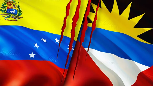 Venezuela Antigua Barbuda Flags Scar Concept Waving Flag Rendering Venezuela — Stock Photo, Image