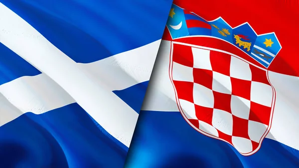 Scotland and Croatia flags. 3D Waving flag design. Scotland Croatia flag, picture, wallpaper. Scotland vs Croatia image,3D rendering. Scotland Croatia relations alliance and Trade,travel,touris