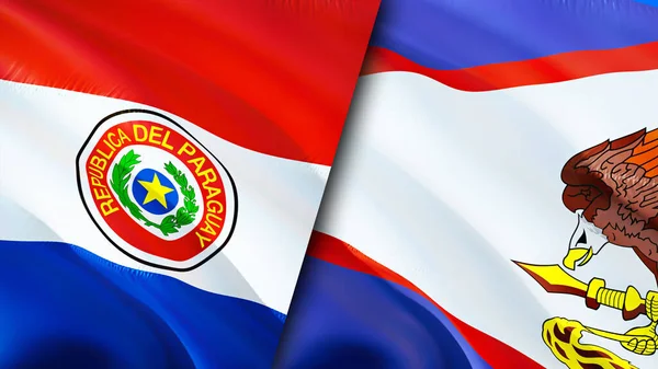 Paraguay and American Samoa flags. 3D Waving flag design. Paraguay American Samoa flag, picture, wallpaper. Paraguay vs American Samoa image,3D rendering. Paraguay American Samoa relations allianc