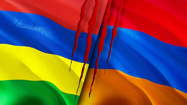 Mauritius Armenia Flags Scar Concept Waving Flag Rendering Mauritius Armenia — Stock Photo, Image