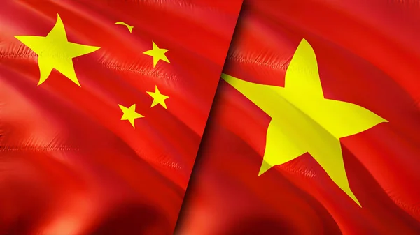 Flaggen Chinas Und Vietnams Fahnenschwenken China Vietnam Flagge Bild Tapete — Stockfoto