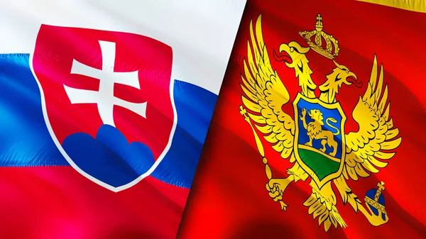 Vlajky Slovenska Černé Hory Návrh Vlnění Vlajky Slovensko Černá Hora — Stock fotografie