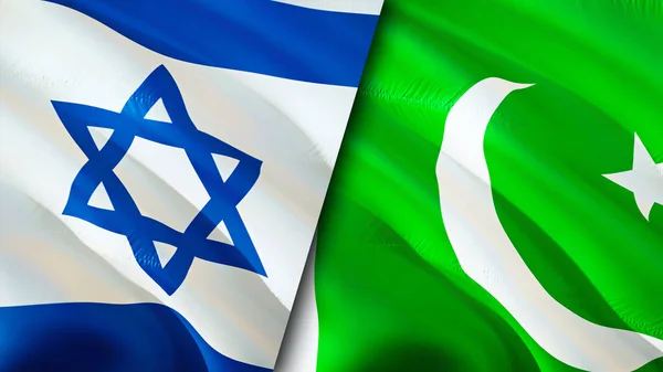 Israel and Pakistan flags. 3D Waving flag design. Israel Pakistan flag, picture, wallpaper. Israel vs Pakistan image,3D rendering. Israel Pakistan relations alliance and Trade,travel,tourism concep