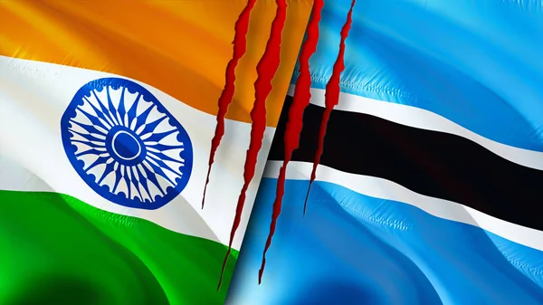 India Botswana Flags Scar Concept Waving Flag Rendering India Botswana — 스톡 사진