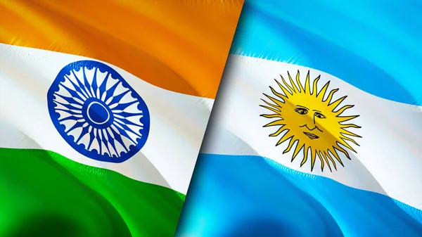 India and Argentina flags. 3D Waving flag design. India Argentina flag, picture, wallpaper. India vs Argentina image,3D rendering. India Argentina relations alliance and Trade,travel,tourism concep