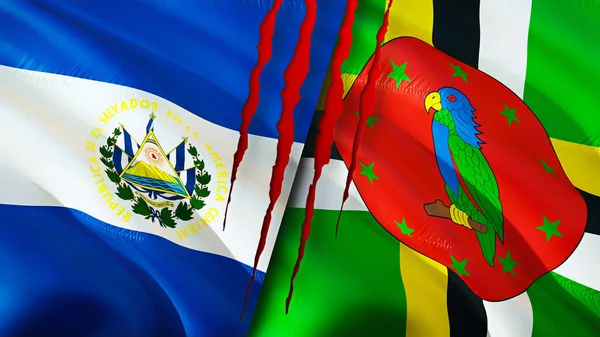 エルサルバドルとドミニカは傷の概念でフラグを立てます 旗3Dレンダリングを振ってください エルサルバドルとドミニカの紛争の概念 エルサルバドル ドミニカ関係の概念 エルサルバドルとドミニクの国旗 — ストック写真