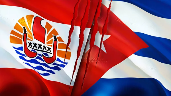 Французька Полінезія Куба Прапори Поняттям Шрамів Прапор Рендеринг Французька Полінезія — стокове фото