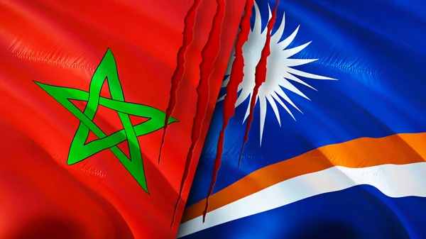 Morocco Marshall Islands Flags Scar Concept Waving Flag Rendering Morocco — Stock Photo, Image