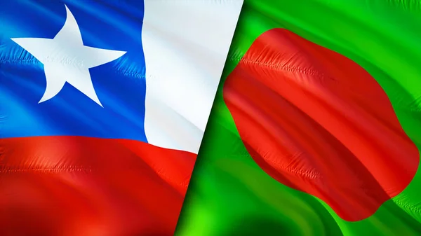 Chile and Bangladesh flags. 3D Waving flag design. Chile Bangladesh flag, picture, wallpaper. Chile vs Bangladesh image,3D rendering. Chile Bangladesh relations alliance and Trade,travel,touris