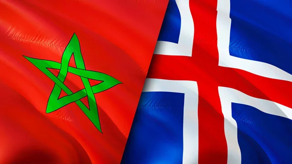 Flaggen Marokkos Und Islands Fahnenschwenken Marokko Island Flagge Bild Tapete — Stockfoto