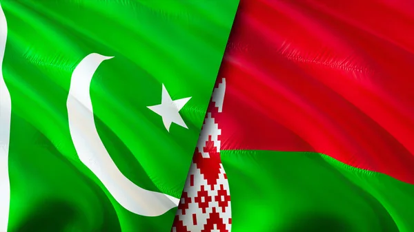 Pakistan and Belarus flags. 3D Waving flag design. Pakistan Belarus flag, picture, wallpaper. Pakistan vs Belarus image,3D rendering. Pakistan Belarus relations alliance and Trade,travel,touris