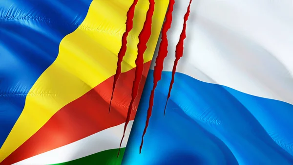 Bandeiras Seychelles San Marino Com Conceito Cicatriz Bandeira Ondulada Renderização — Fotografia de Stock