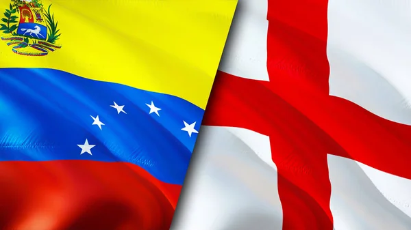 Venezuela and England flags. 3D Waving flag design. Venezuela England flag, picture, wallpaper. Venezuela vs England image,3D rendering. Venezuela England relations alliance and Trade,travel,touris