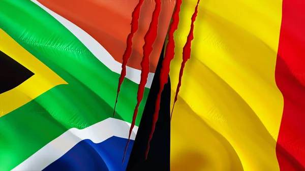 Banderas Sudáfrica Bélgica Con Concepto Cicatriz Bandera Ondeante Representación Sudáfrica —  Fotos de Stock