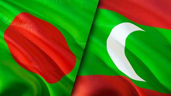 Σημαίες Μπαγκλαντές Και Μαλδίβες Σχεδιασμός Τρισδιάστατης Κυματιστή Σημαίας Σημαία Μπαγκλαντές — Φωτογραφία Αρχείου