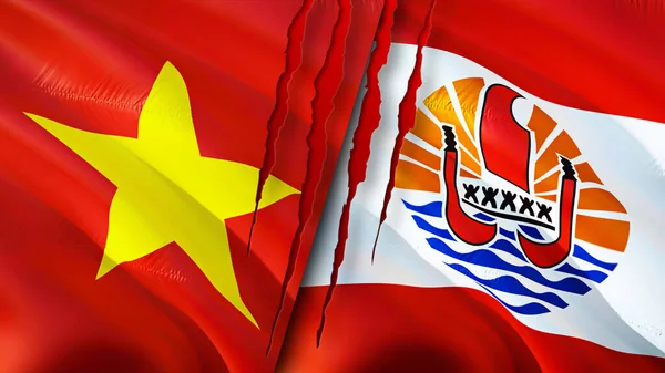 Vietnam and French Polynesia flags. 3D Waving flag design. Vietnam French Polynesia flag, picture, wallpaper. Vietnam vs French Polynesia image,3D rendering. Vietnam French Polynesia relation