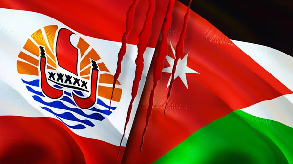 Frans Polynesië Jordanië Vlaggen Met Litteken Concept Wuivende Vlag Weergave — Stockfoto