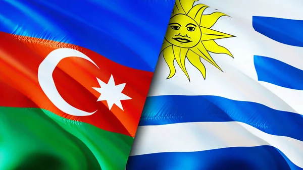 Azerbaijan and Uruguay flags. 3D Waving flag design. Azerbaijan Uruguay flag, picture, wallpaper. Azerbaijan vs Uruguay image,3D rendering. Azerbaijan Uruguay relations alliance an