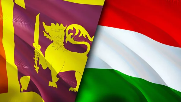 Sri Lanka and Hungary flags. 3D Waving flag design. Sri Lanka Hungary flag, picture, wallpaper. Sri Lanka vs Hungary image,3D rendering. Sri Lanka Hungary relations alliance and Trade,travel,touris