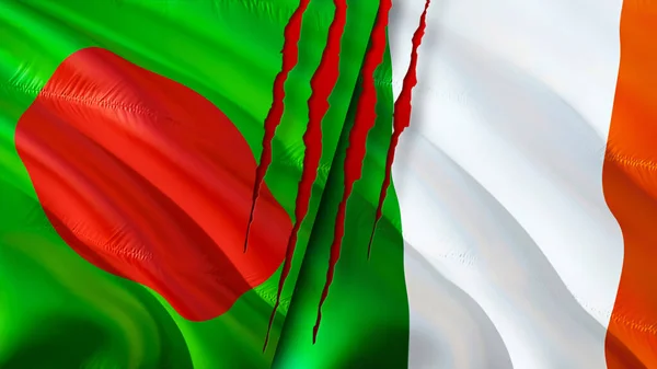 Bandiere Bangladesh Irlanda Con Concetto Cicatrice Bandiera Sventolante Rendering Concetto — Foto Stock