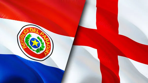 Paraguay and England flags. 3D Waving flag design. Paraguay England flag, picture, wallpaper. Paraguay vs England image,3D rendering. Paraguay England relations alliance and Trade,travel,touris