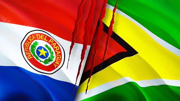 Paraguay Guyana Flags Scar Concept Waving Flag Rendering Paraguay Guyana — Stock Photo, Image