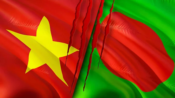 Vietnam and Bangladesh flags. 3D Waving flag design. Vietnam Bangladesh flag, picture, wallpaper. Vietnam vs Bangladesh image,3D rendering. Vietnam Bangladesh relations alliance an