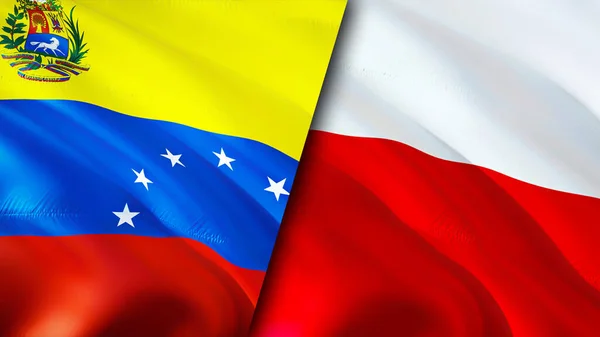 Venezuela and Poland flags. 3D Waving flag design. Venezuela Poland flag, picture, wallpaper. Venezuela vs Poland image,3D rendering. Venezuela Poland relations alliance and Trade,travel,touris