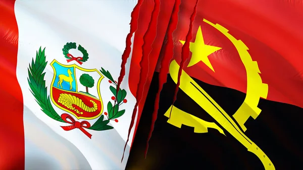 Peru Angola Vlajky Jizva Konceptu Vlnění Vlajky Vykreslování Koncept Konfliktu — Stock fotografie