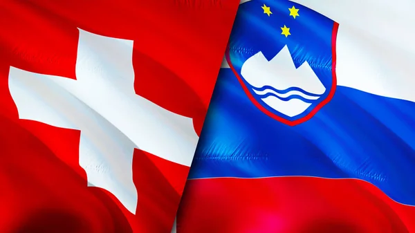 Switzerland and Slovenia flags. 3D Waving flag design. Switzerland Slovenia flag, picture, wallpaper. Switzerland vs Slovenia image,3D rendering. Switzerland Slovenia relations alliance an