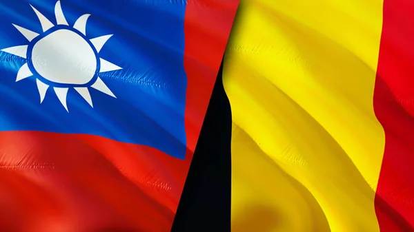 Taiwan and Belgium flags. 3D Waving flag design. Taiwan Belgium flag, picture, wallpaper. Taiwan vs Belgium image,3D rendering. Taiwan Belgium relations alliance and Trade,travel,tourism concep