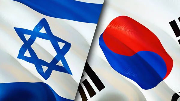 Israel and South Korea flags. 3D Waving flag design. Israel South Korea flag, picture, wallpaper. Israel vs South Korea image,3D rendering. Israel South Korea relations alliance an